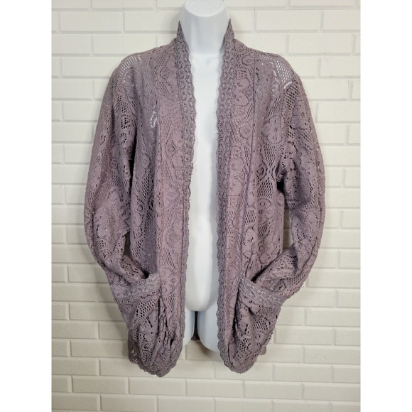 Sacred Threads sz XL Cardigan Gray Cotton Lace Open Front Cottagecore Lagenlook - Picture 10 of 10